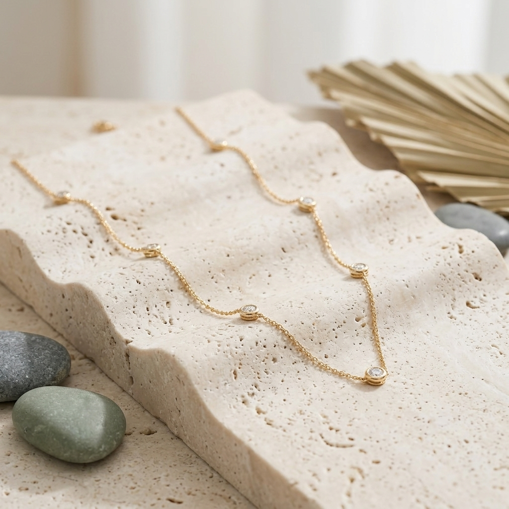 Gold Beaded Station Dainty Layering Chain Necklace