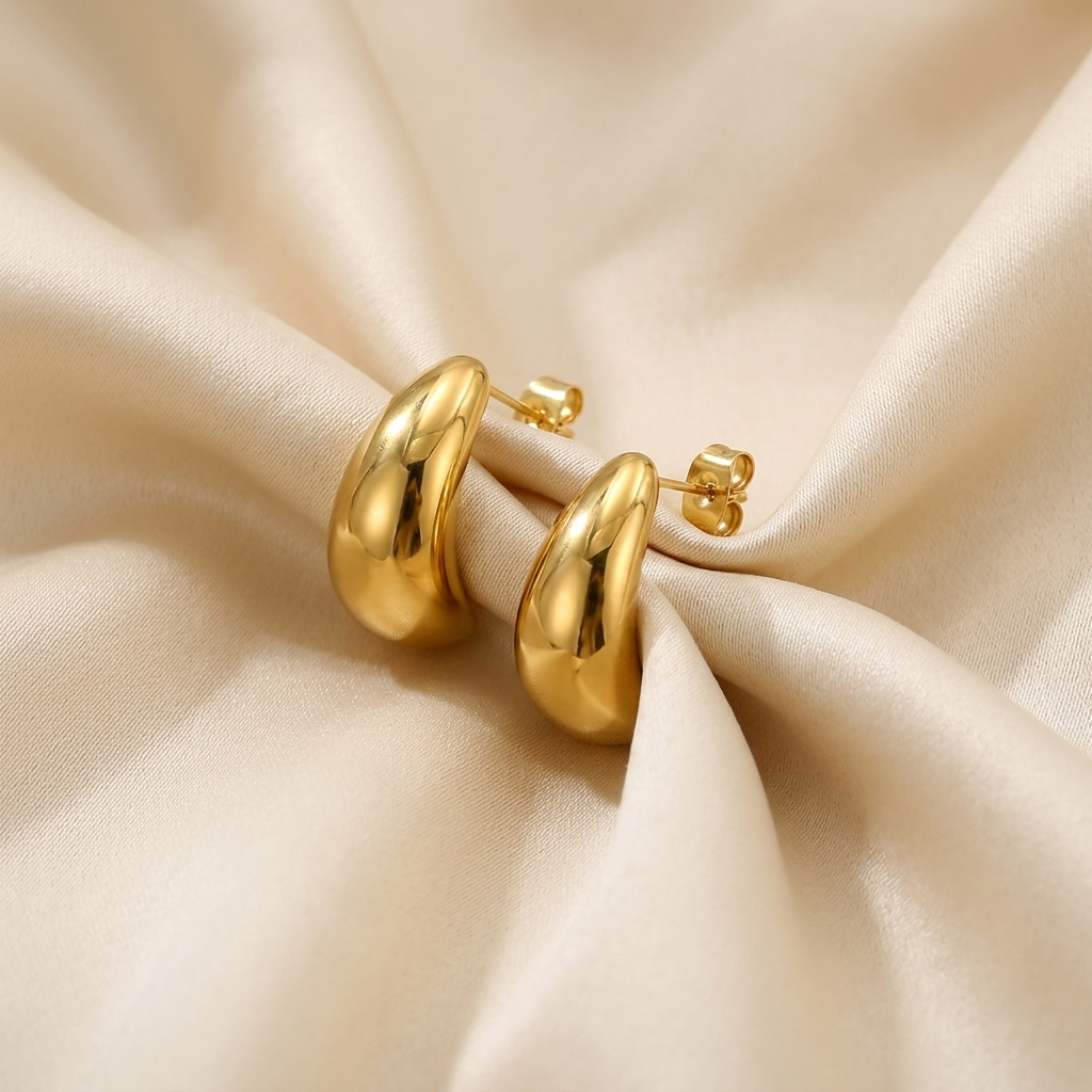 Gold Chunky Dome Teardrop Stud Earrings