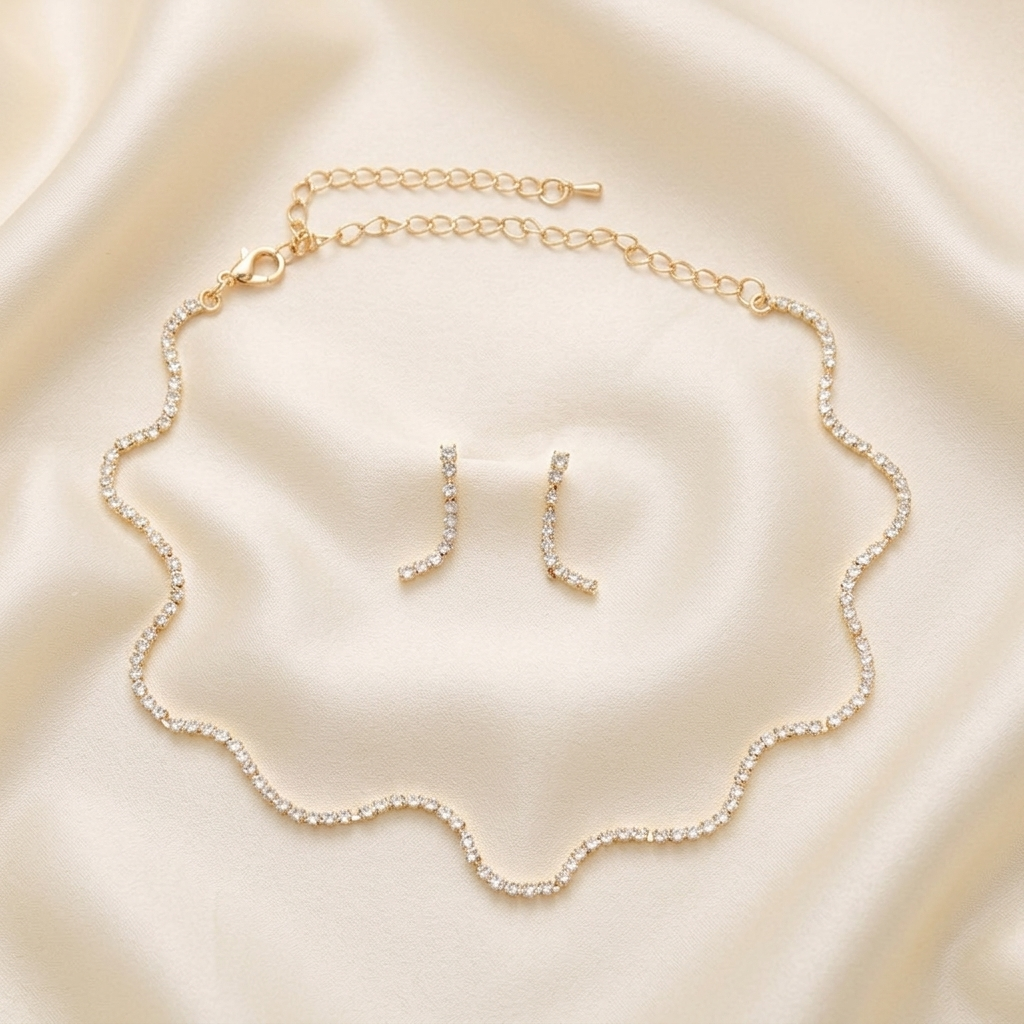 Gold Wave Link Layering Necklace Set
