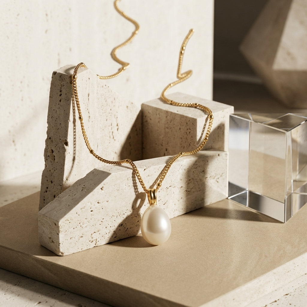 Gold Twisted Rope Chain Mother of Pearl Necklace