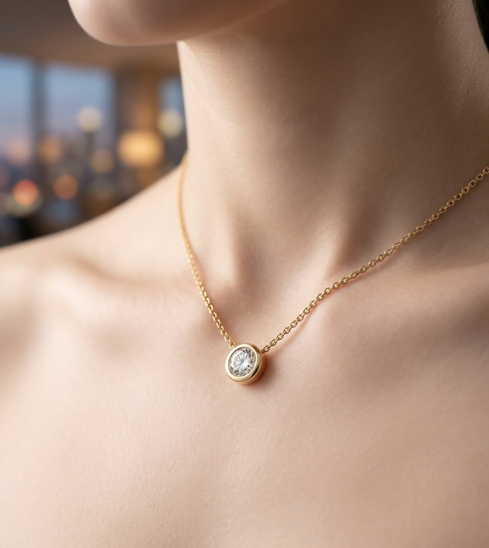 Round Micro Pave Iced Circle Pendant Necklace