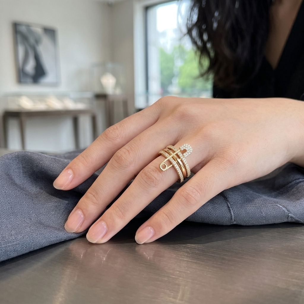 Gold Polished Paperclip Link Statement Wrap Ring