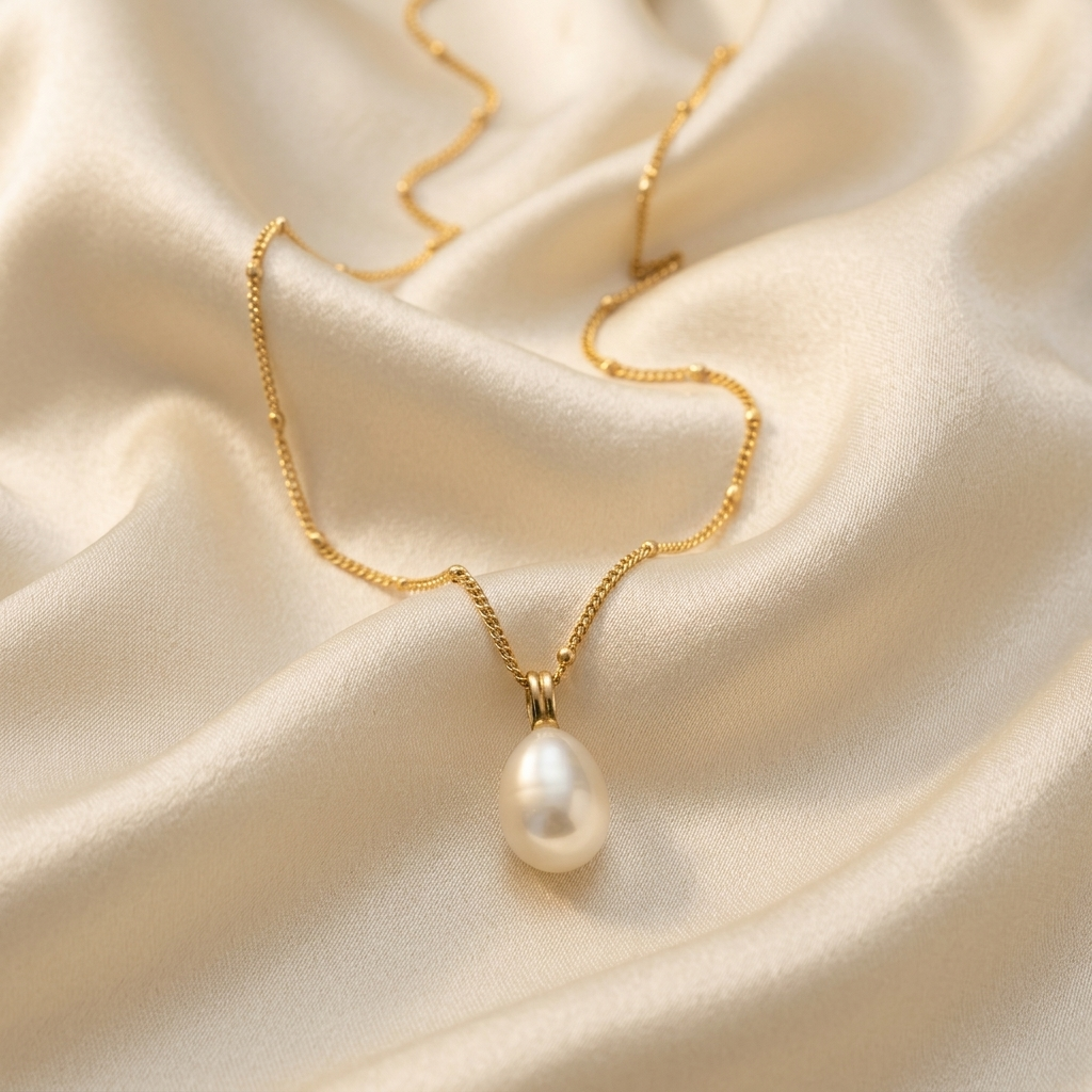Gold Twisted Rope Chain Mother of Pearl Necklace