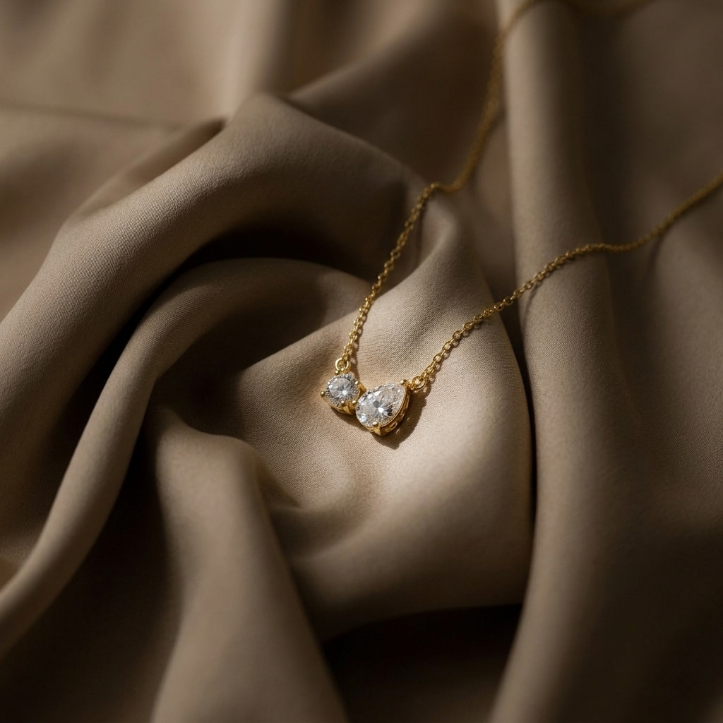 Gold Toi Et Moi Emerald Pear Necklace