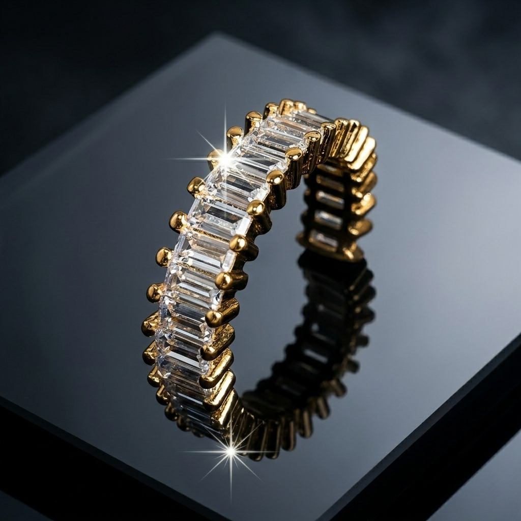 Gold Double Row Crystal Eternity Band Ring