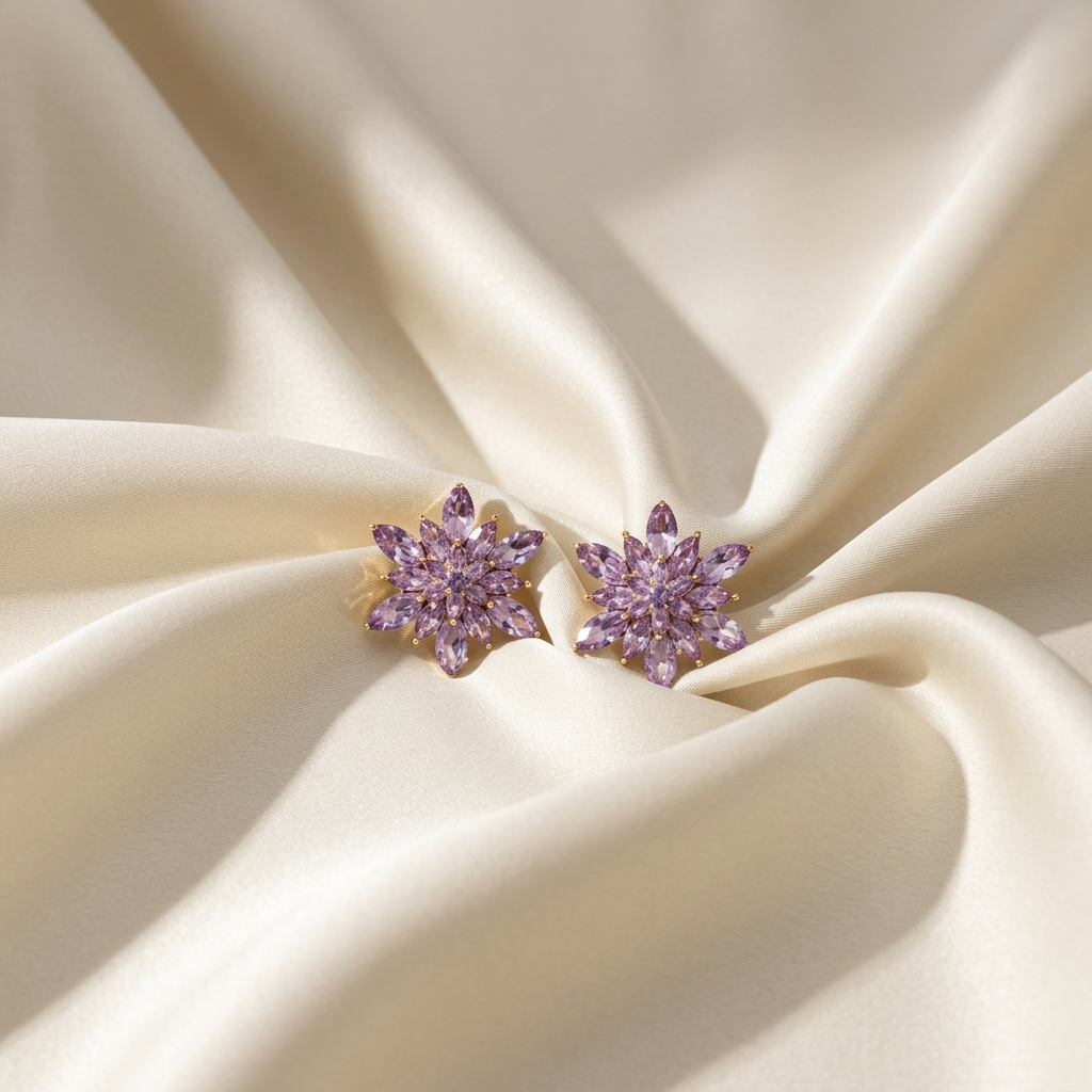 Birthstone Crystal Floral Flower Cluster Stud Earrings