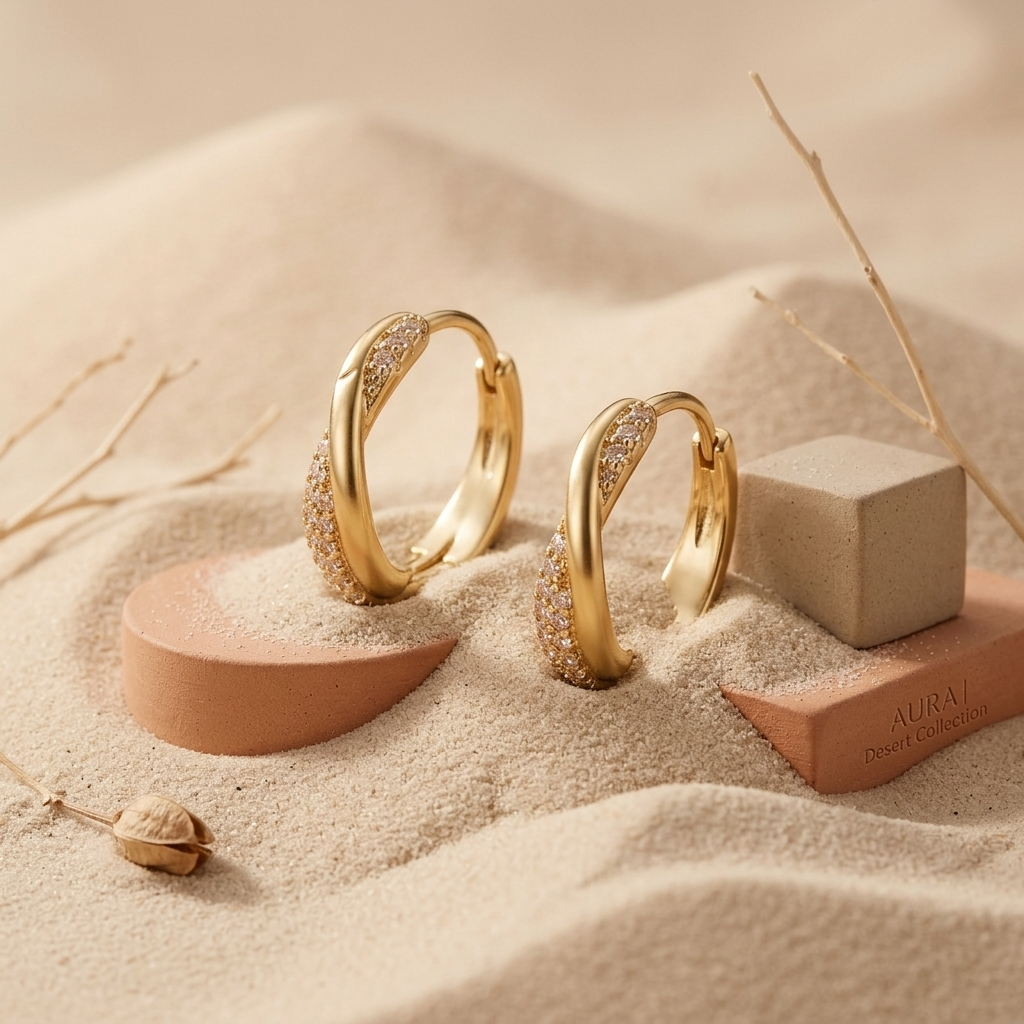 Gold Twisted Pave Crystal Huggie Hoop Earrings