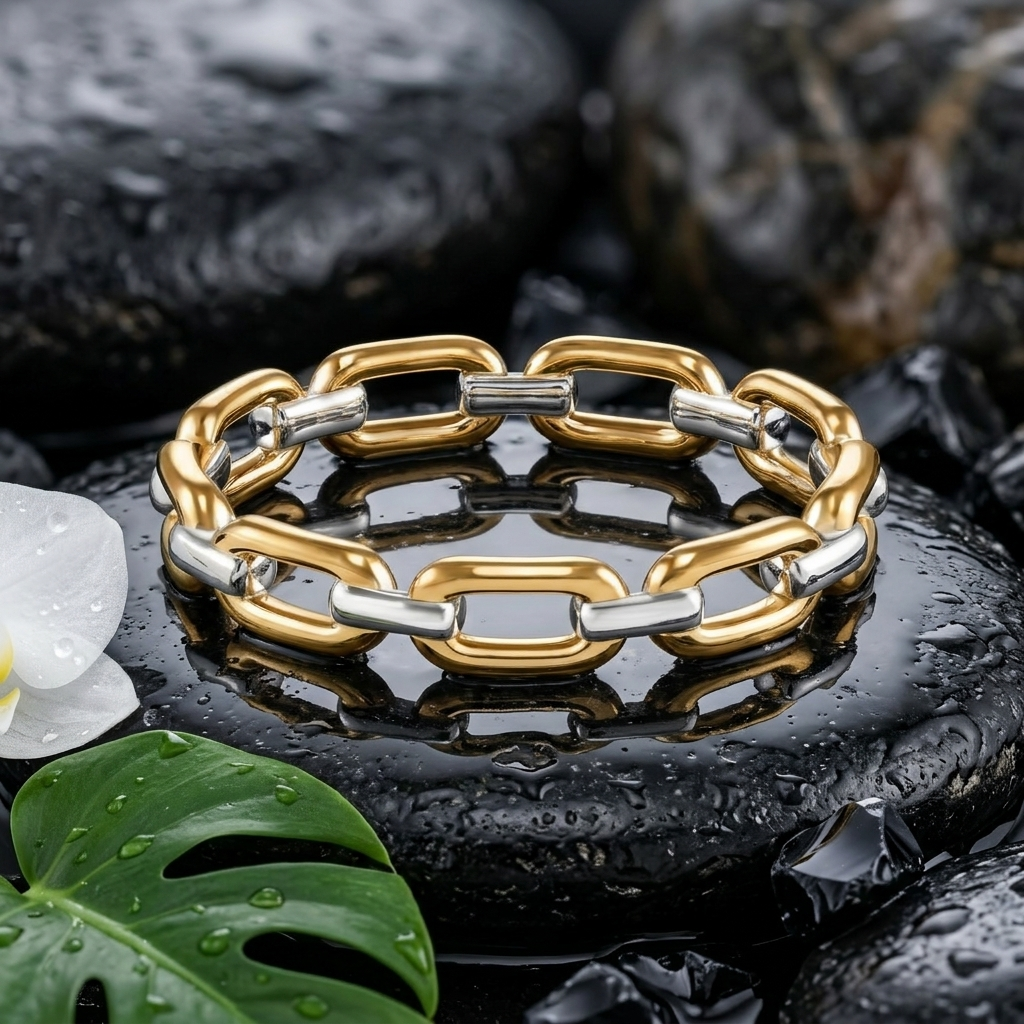Gold Textured Mixed Link Stackable Band Ring