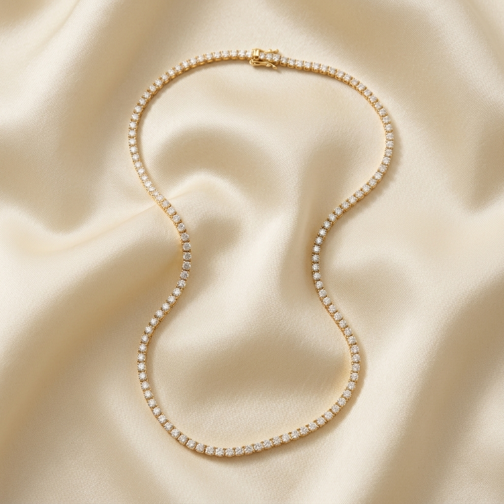 Silver Round Cut Sparkling Crystal Tennis Necklace
