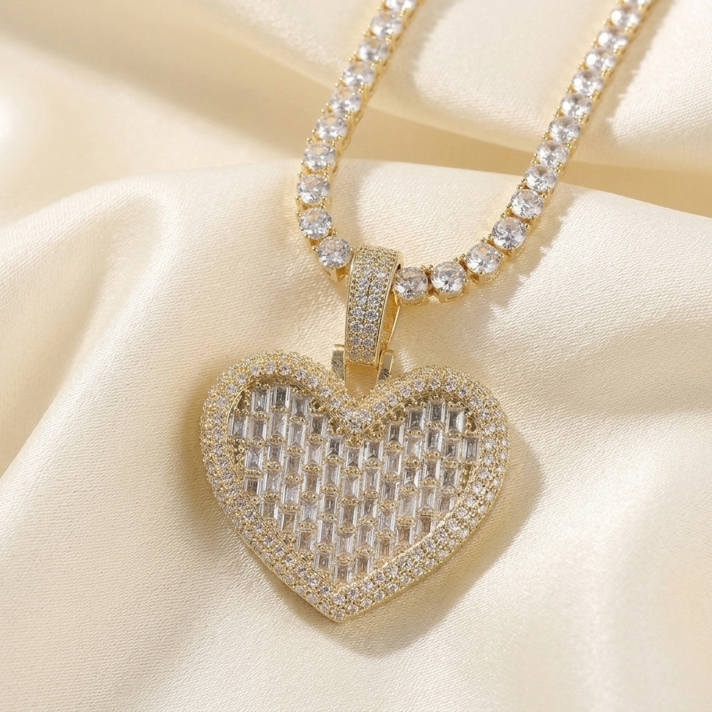 Baguette Heart Pendant Necklace