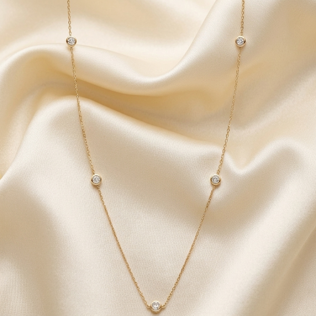 Gold Beaded Station Dainty Layering Chain Necklace