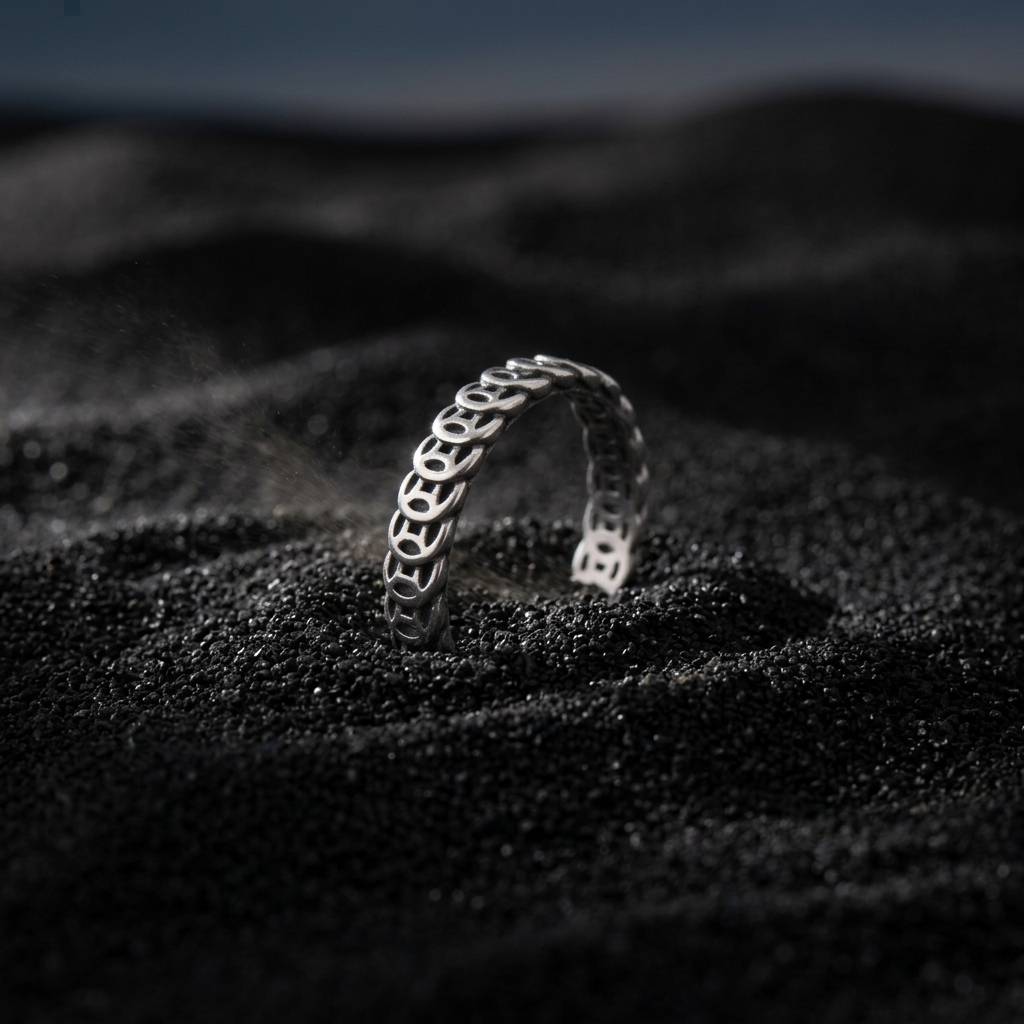Textured Geometric Pattern Polished Band Ring