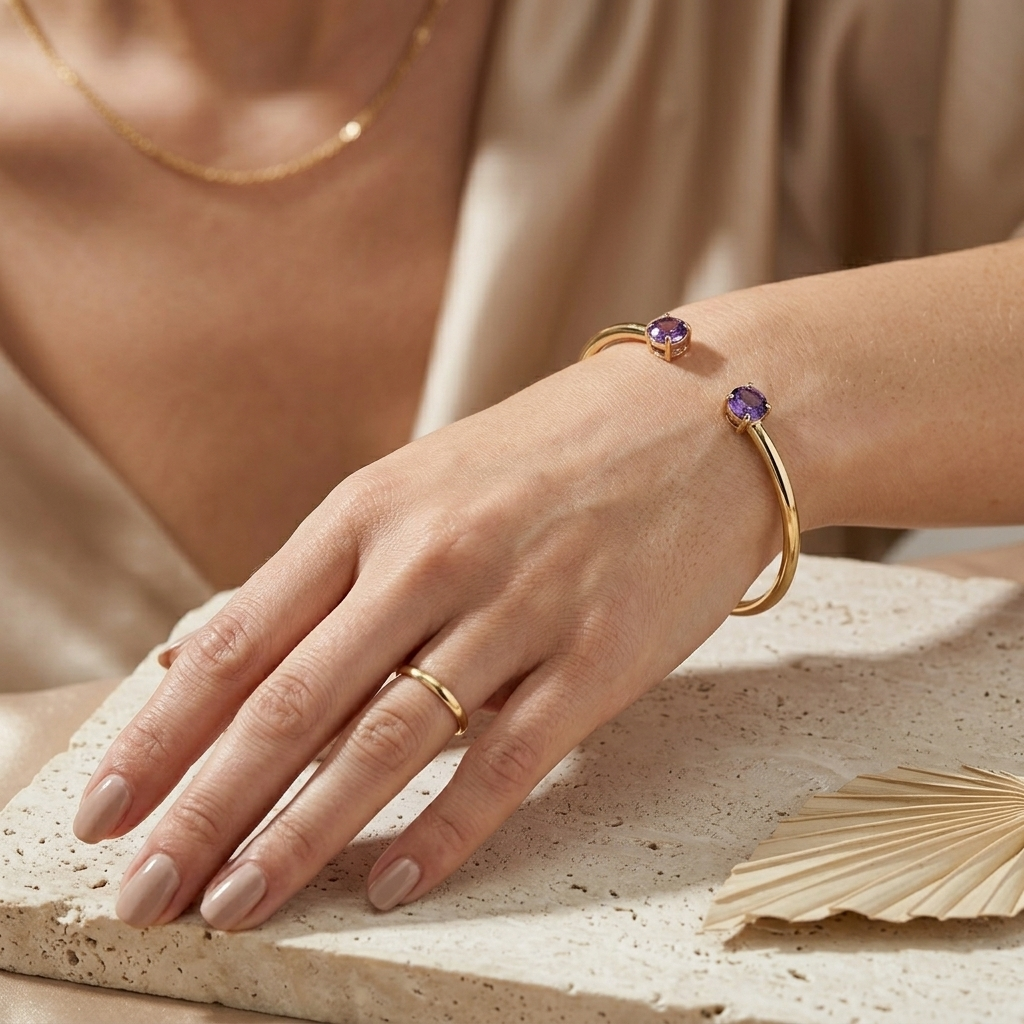 Gold Textured Hammered Finish Open Cuff Bracelet