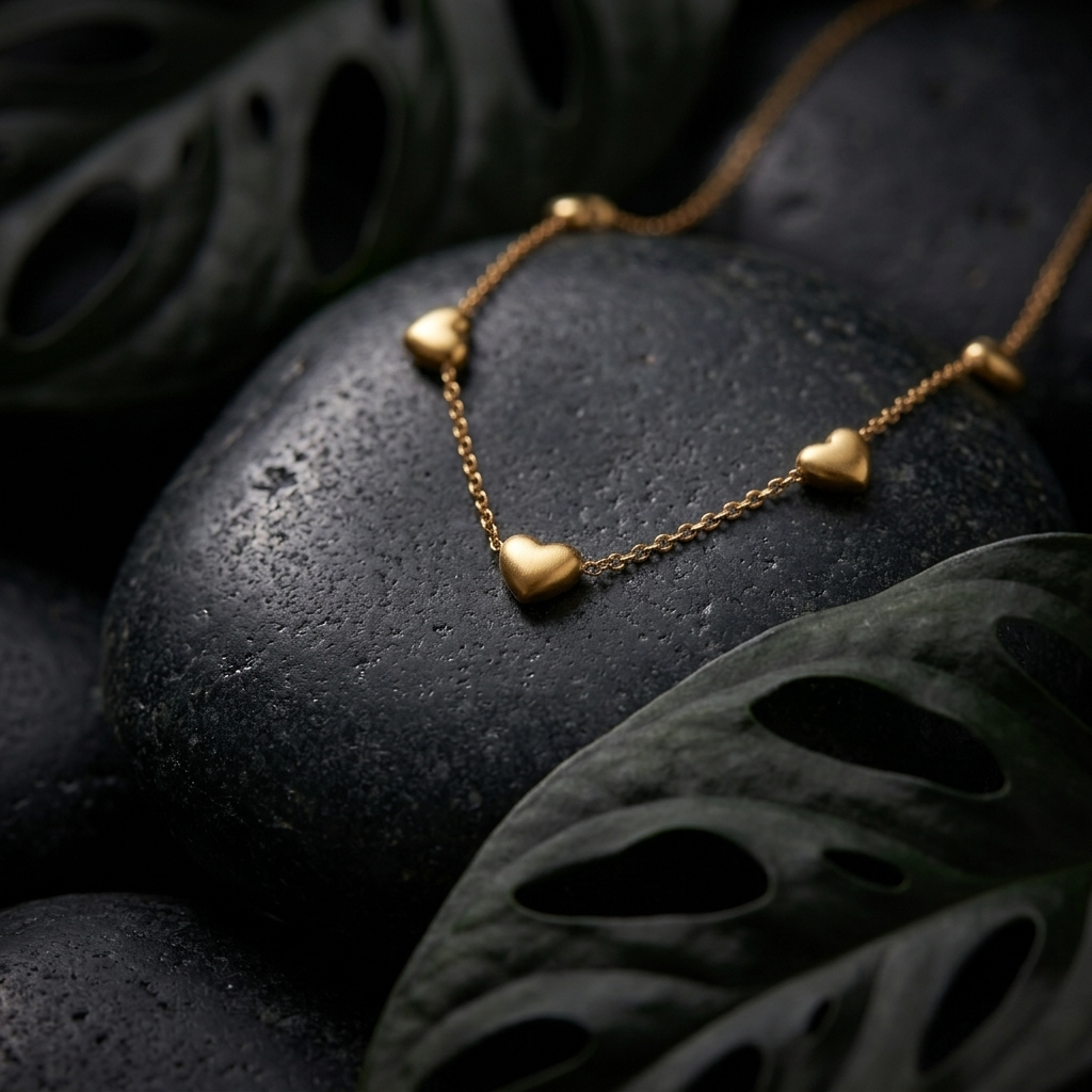 Gold Dainty Heart Station Beaded Layering Necklace