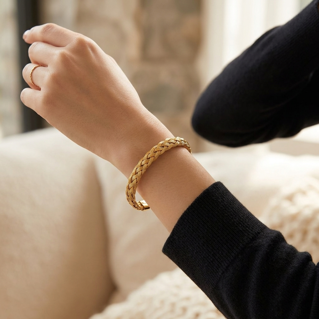 Gold Textured Bamboo Section Stackable Bangle Bracelet