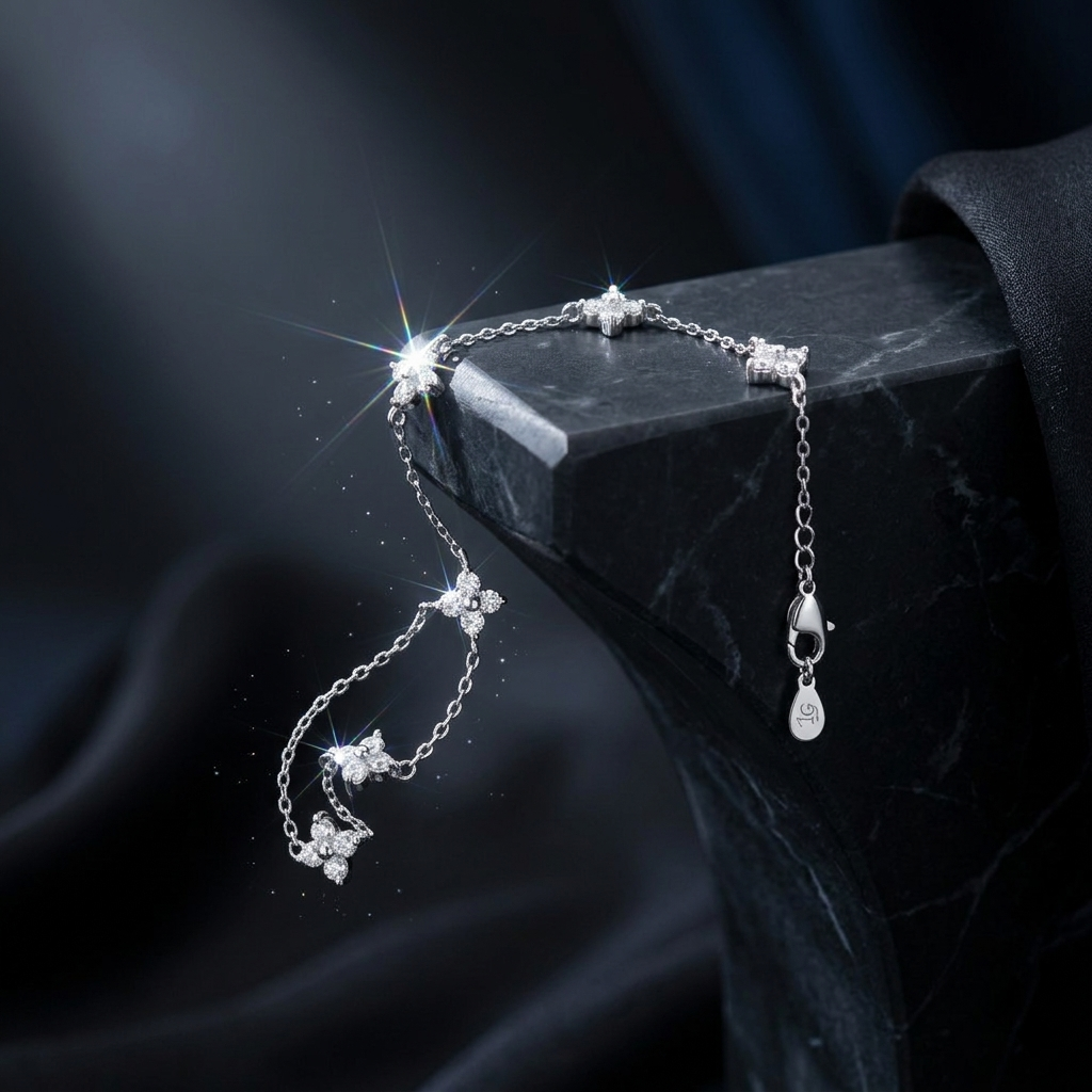 Silver Sparkling Crystal Star Linked Statement Bracelet