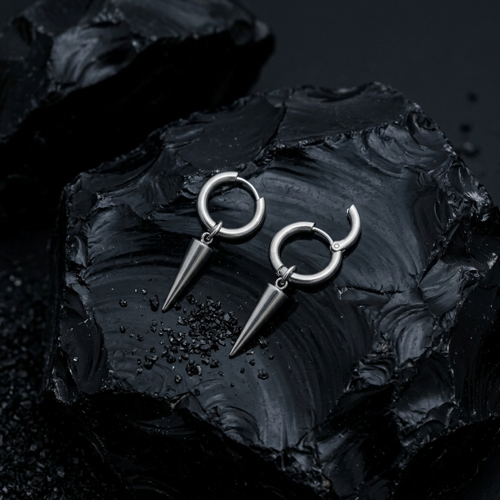 Silver Spike Dangle Huggie Hoop Earrings