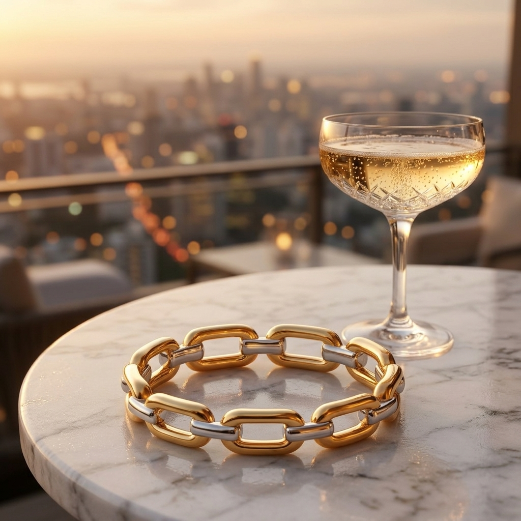 Gold Textured Mixed Link Stackable Band Ring