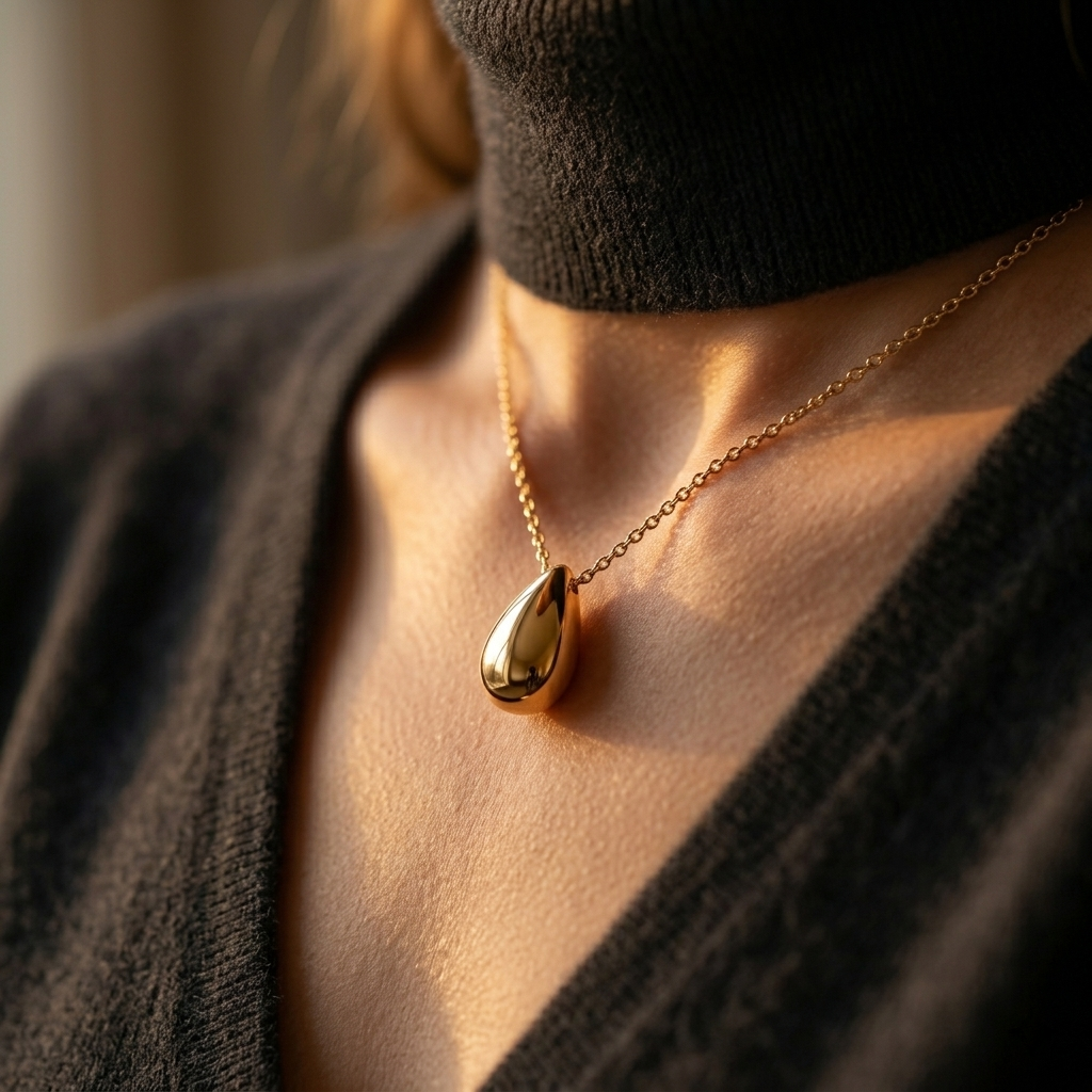 Silver Teardrop Sparkle Statement Drop Pendant Necklace