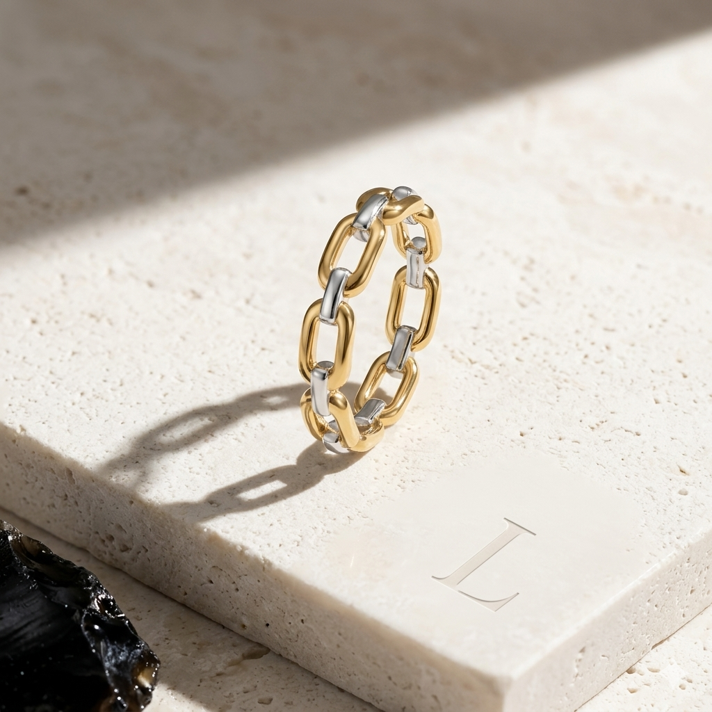 Gold Textured Mixed Link Stackable Band Ring