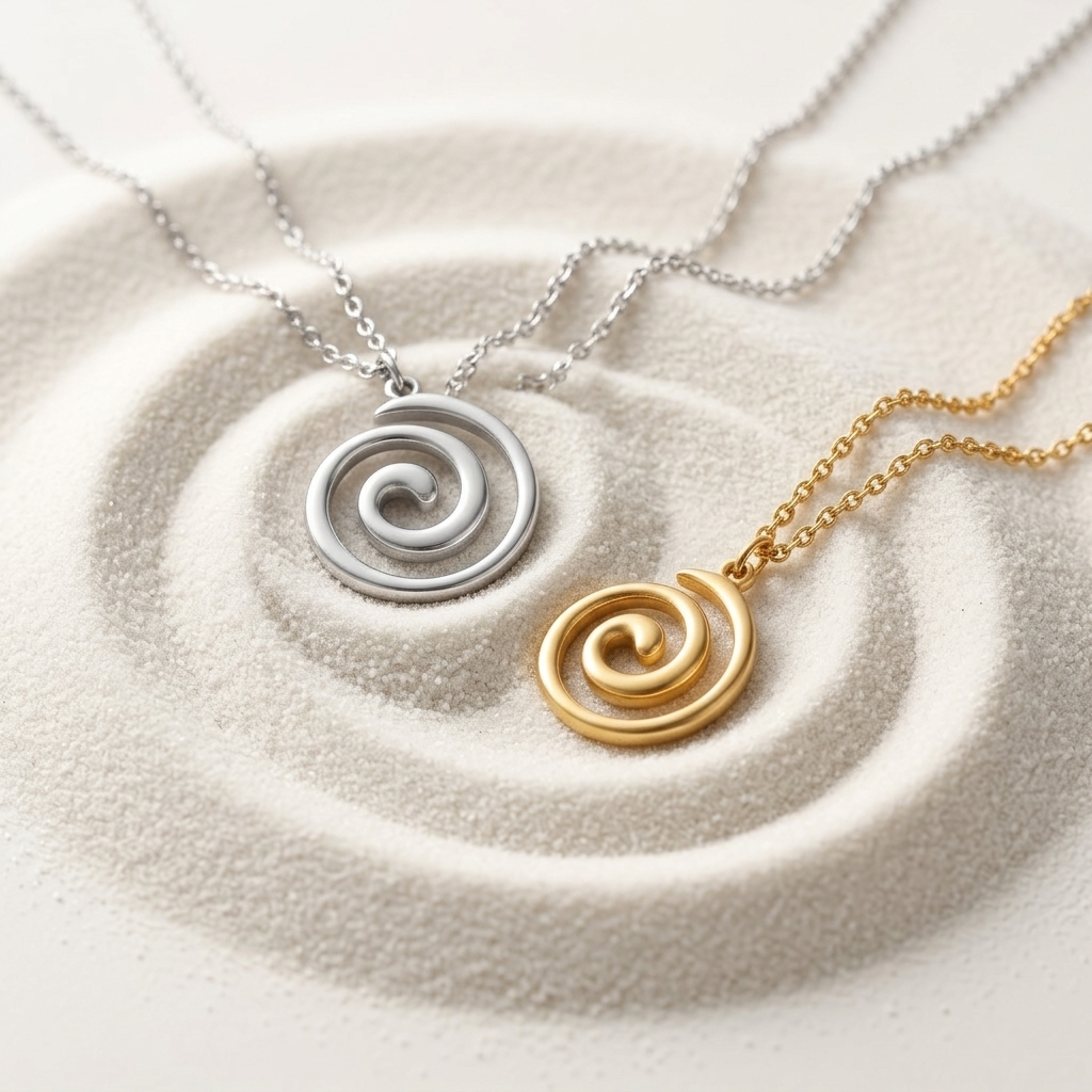 Gold Abstract Spiral Twist Geometric Pendant Necklace