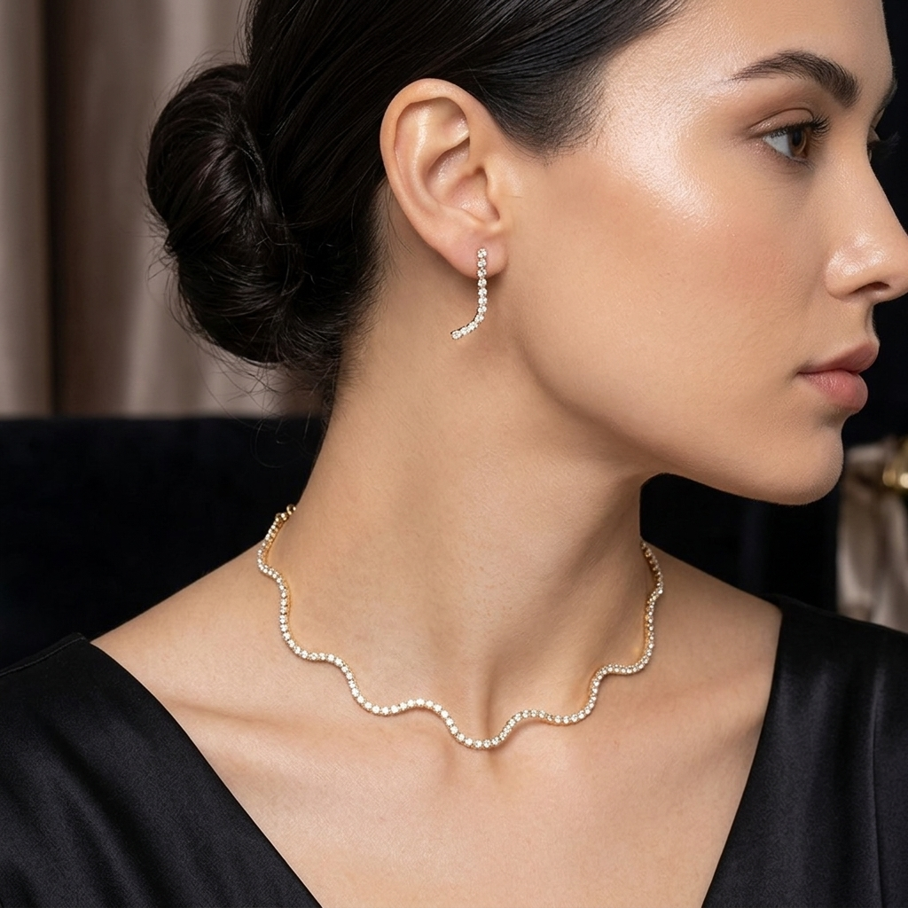 Gold Wave Link Layering Necklace Set