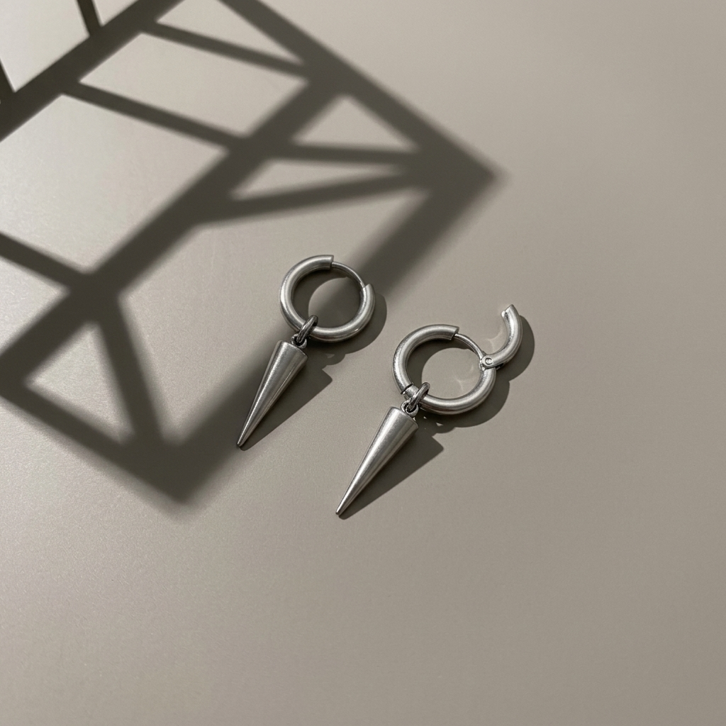 Silver Spike Dangle Huggie Hoop Earrings