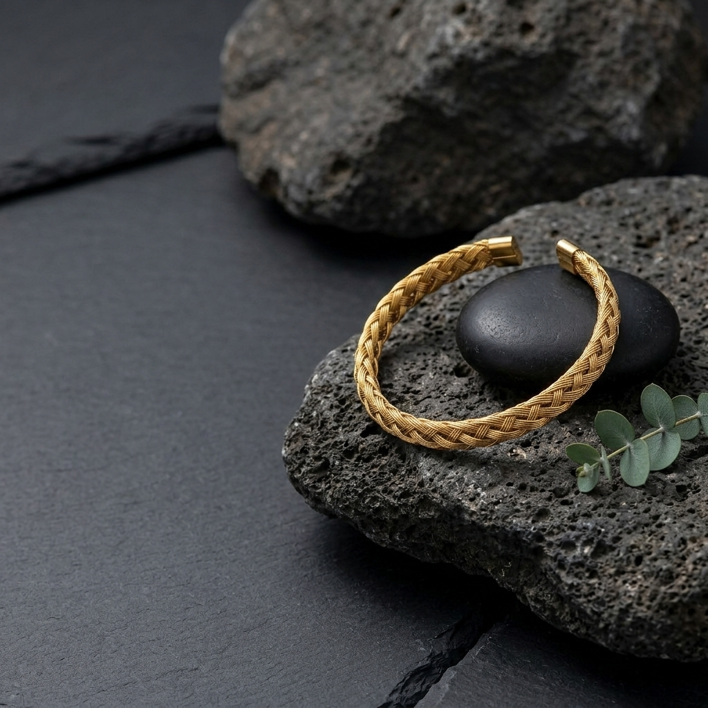 Gold Textured Bamboo Section Stackable Bangle Bracelet