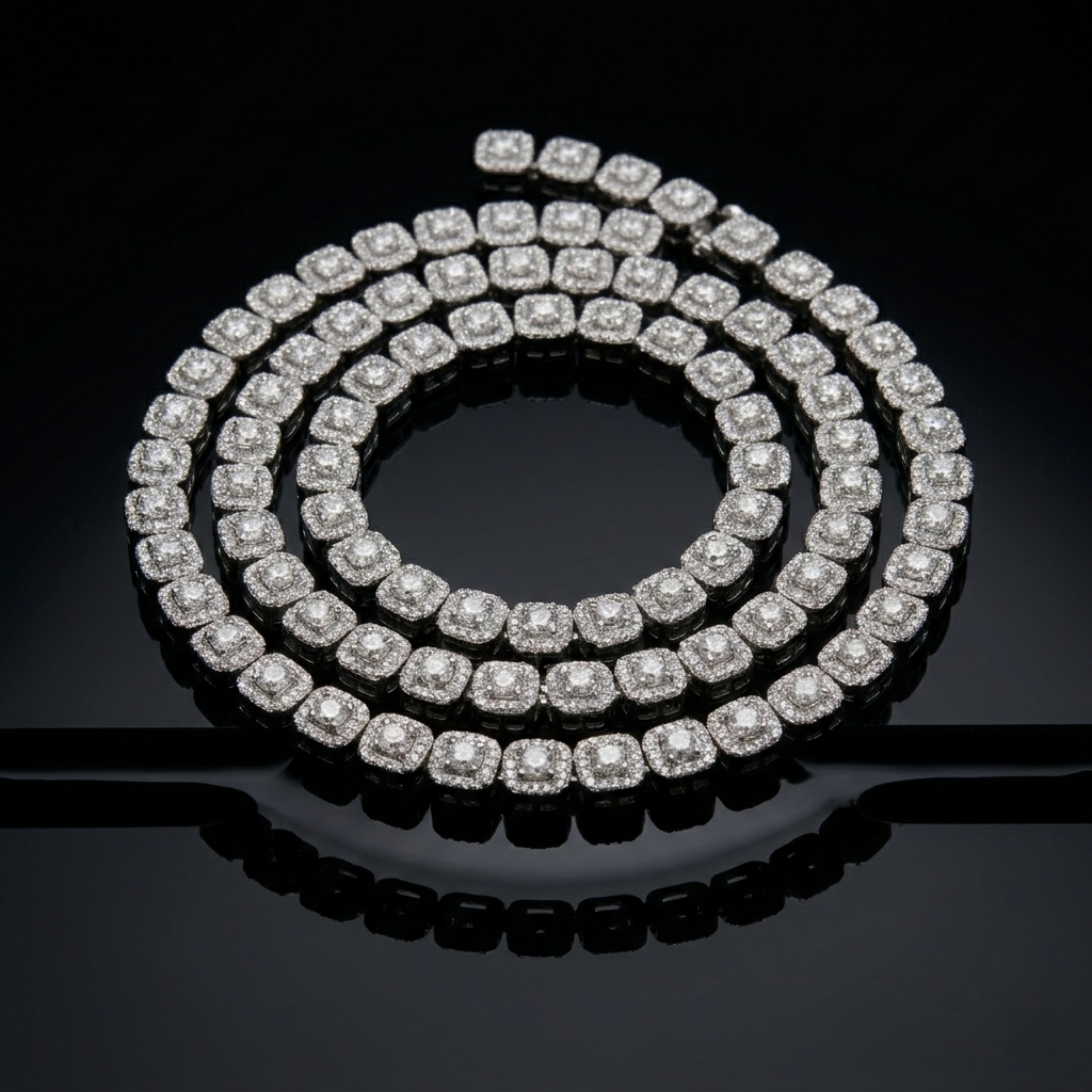 Silver Micro Pave Clustered Crystal Tennis Necklace