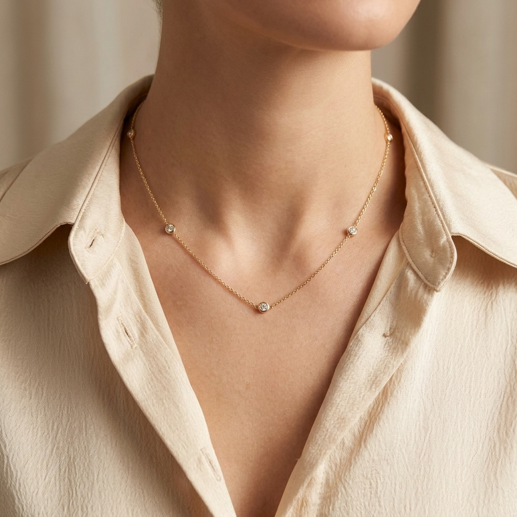 Gold Beaded Station Dainty Layering Chain Necklace