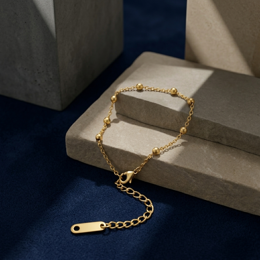 Gold Beaded Sphere Ball Link Layering Bracelet
