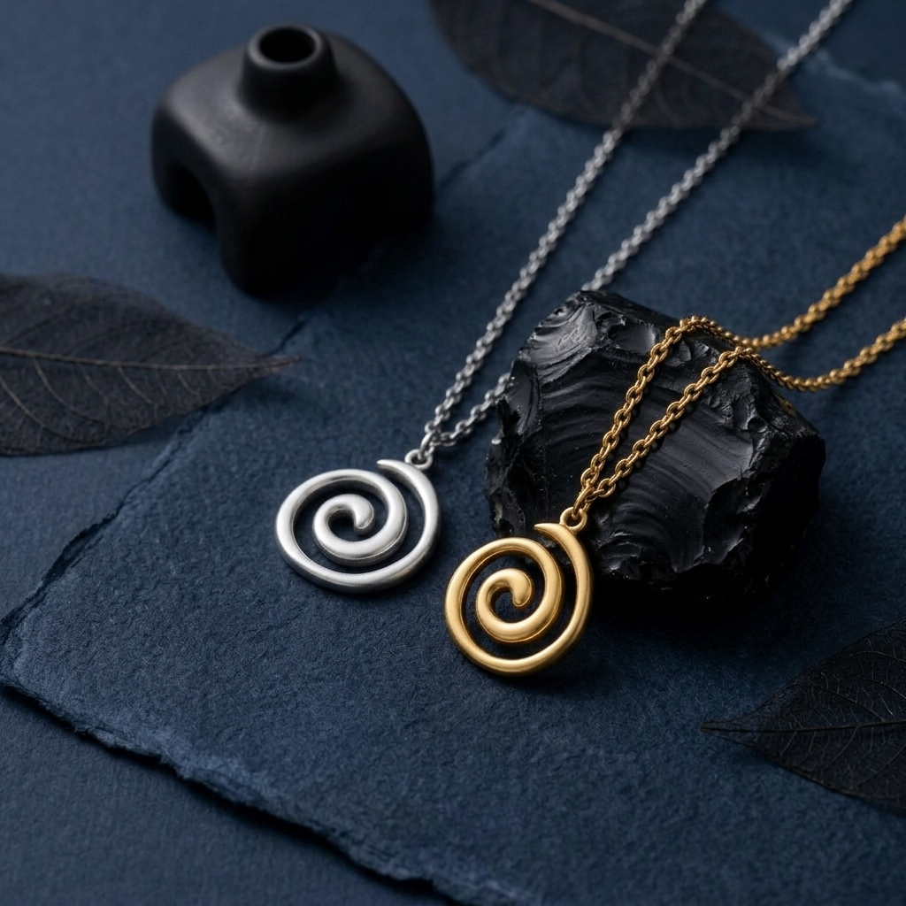 Gold Abstract Spiral Twist Geometric Pendant Necklace