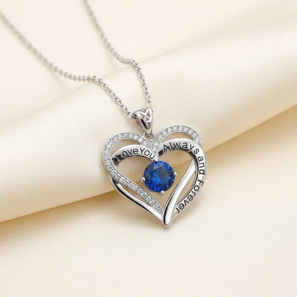 Birthstone Crystal Love Always Heart Solitaire Necklace