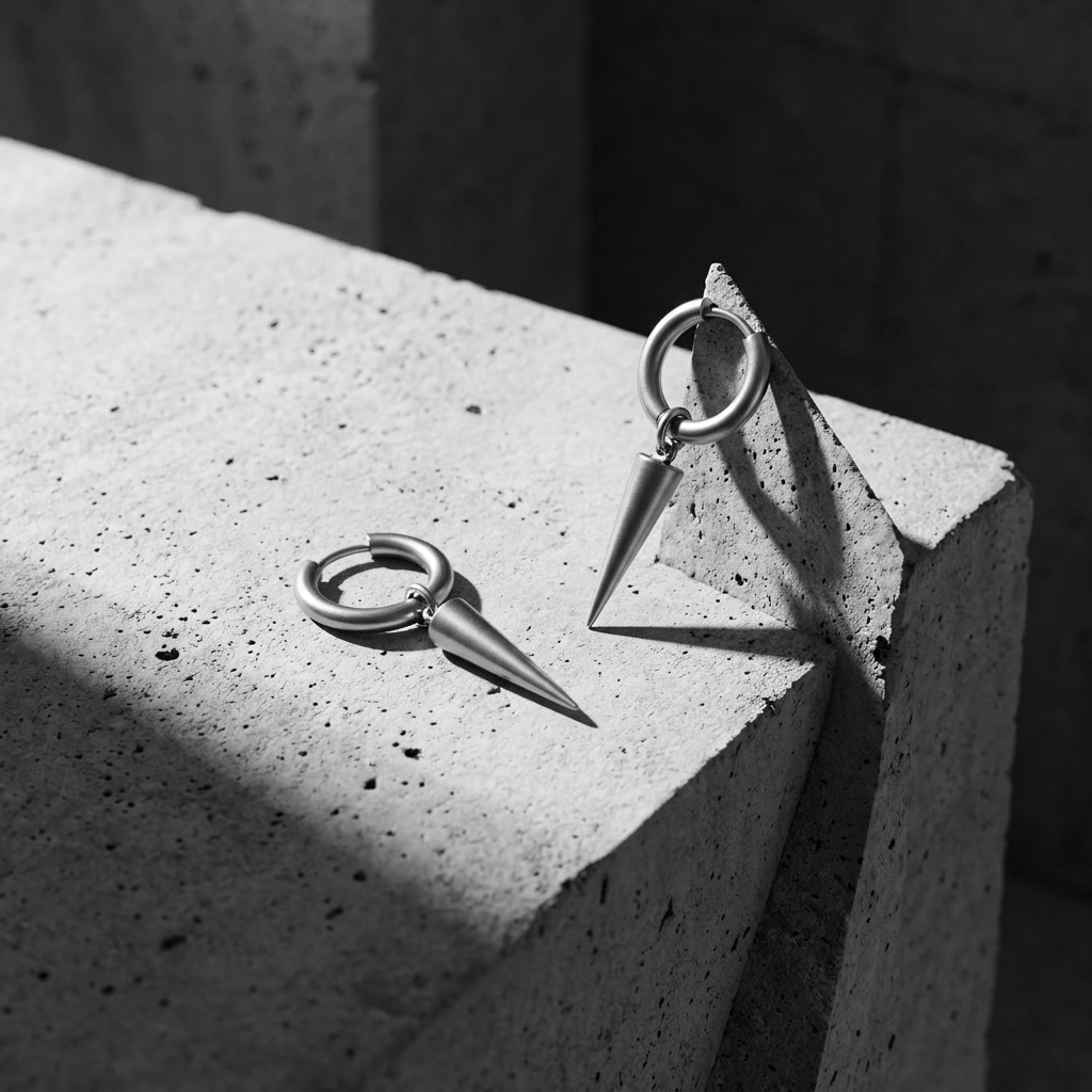 Silver Spike Dangle Huggie Hoop Earrings