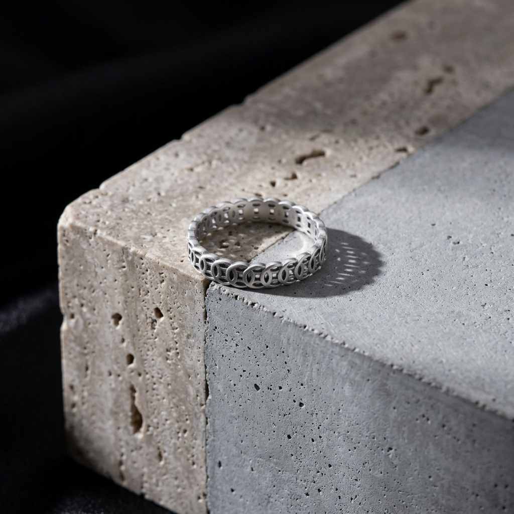 Textured Geometric Pattern Polished Band Ring