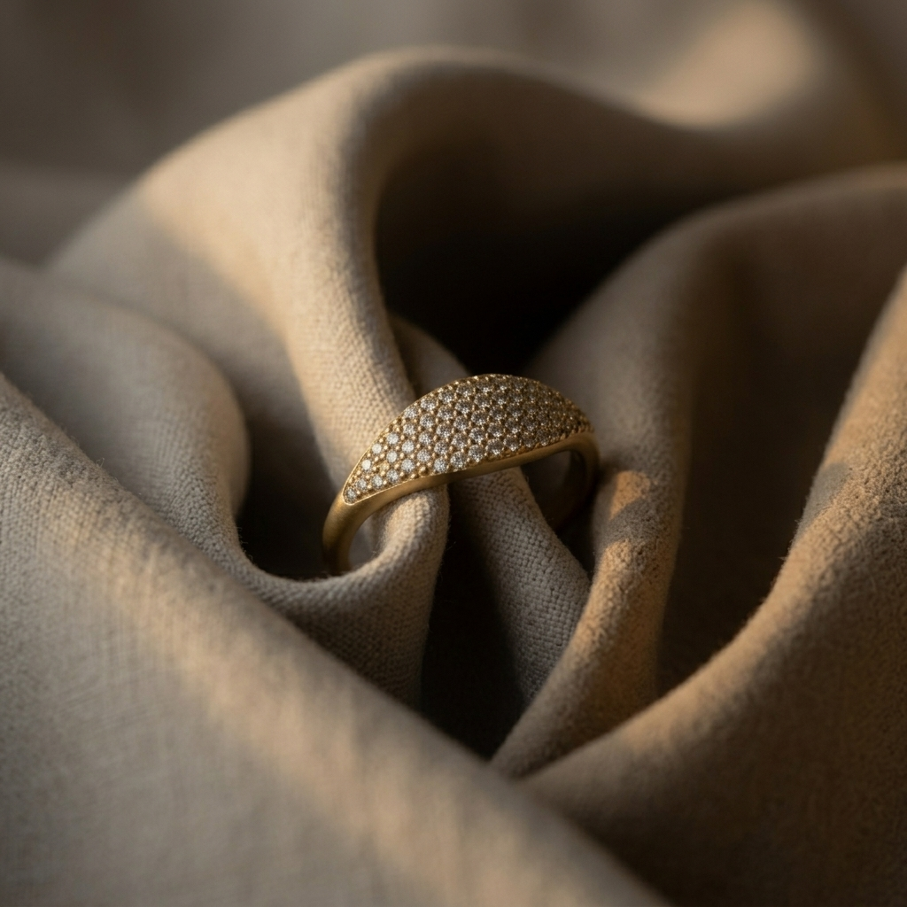 Gold Slim Pave Crystal Oval Signet Ring