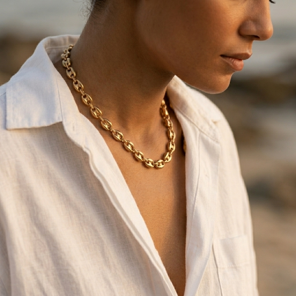 Gold Marquise Crystal Red Heart Pendant Necklace