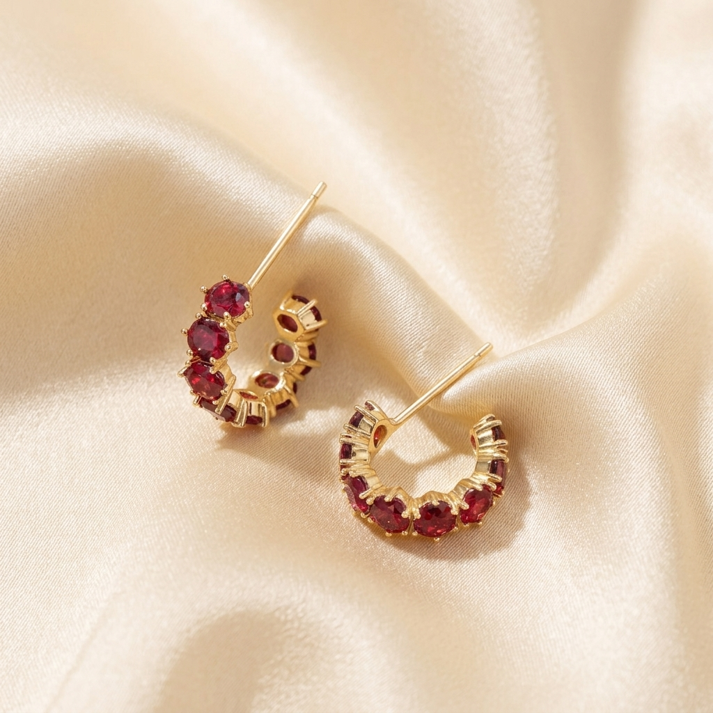 Gold Birthstone Crystal Half Hoop Pave Earrings