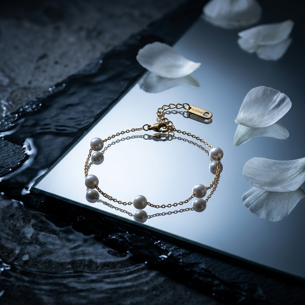 Gold Dainty Mother of Pearl Beaded Bracelet