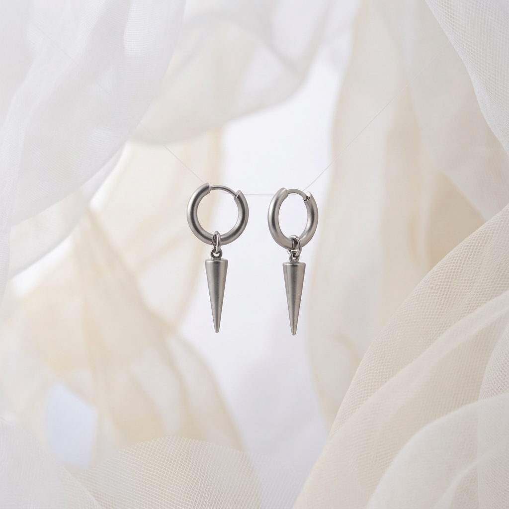 Silver Spike Dangle Huggie Hoop Earrings