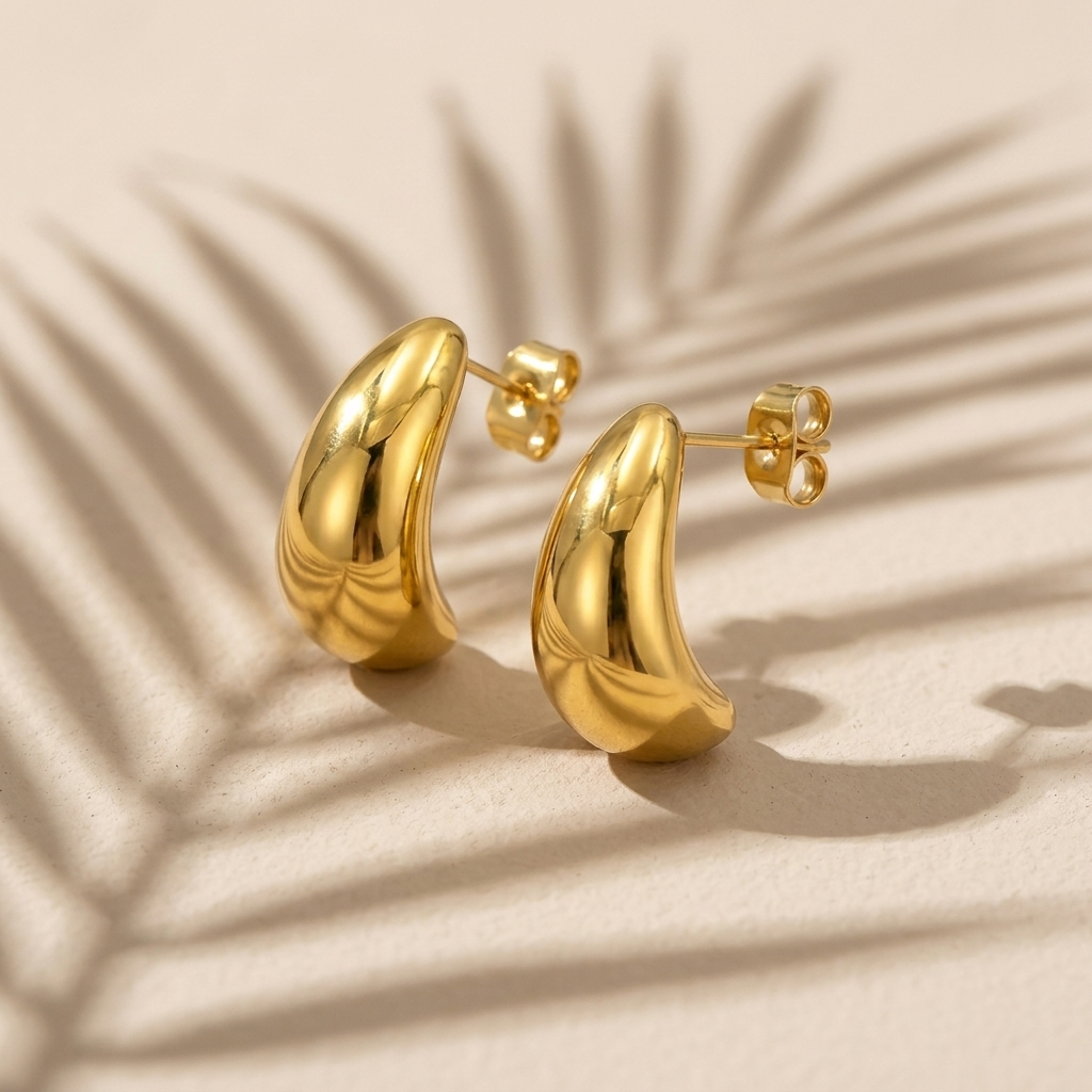 Gold Chunky Dome Teardrop Stud Earrings