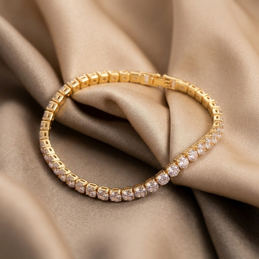 Silver Sapphire Blue Crystal Linked Tennis Bracelet