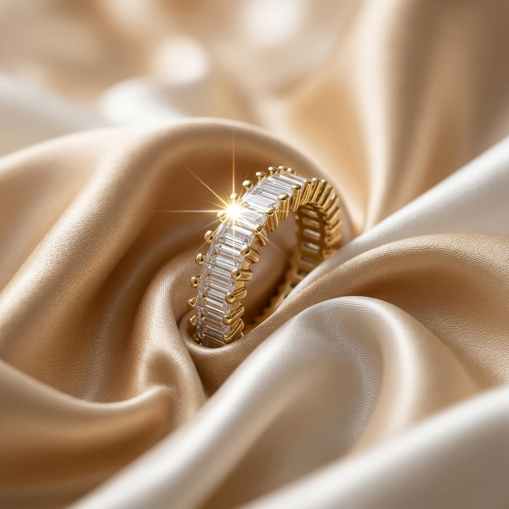 Gold Double Row Crystal Eternity Band Ring