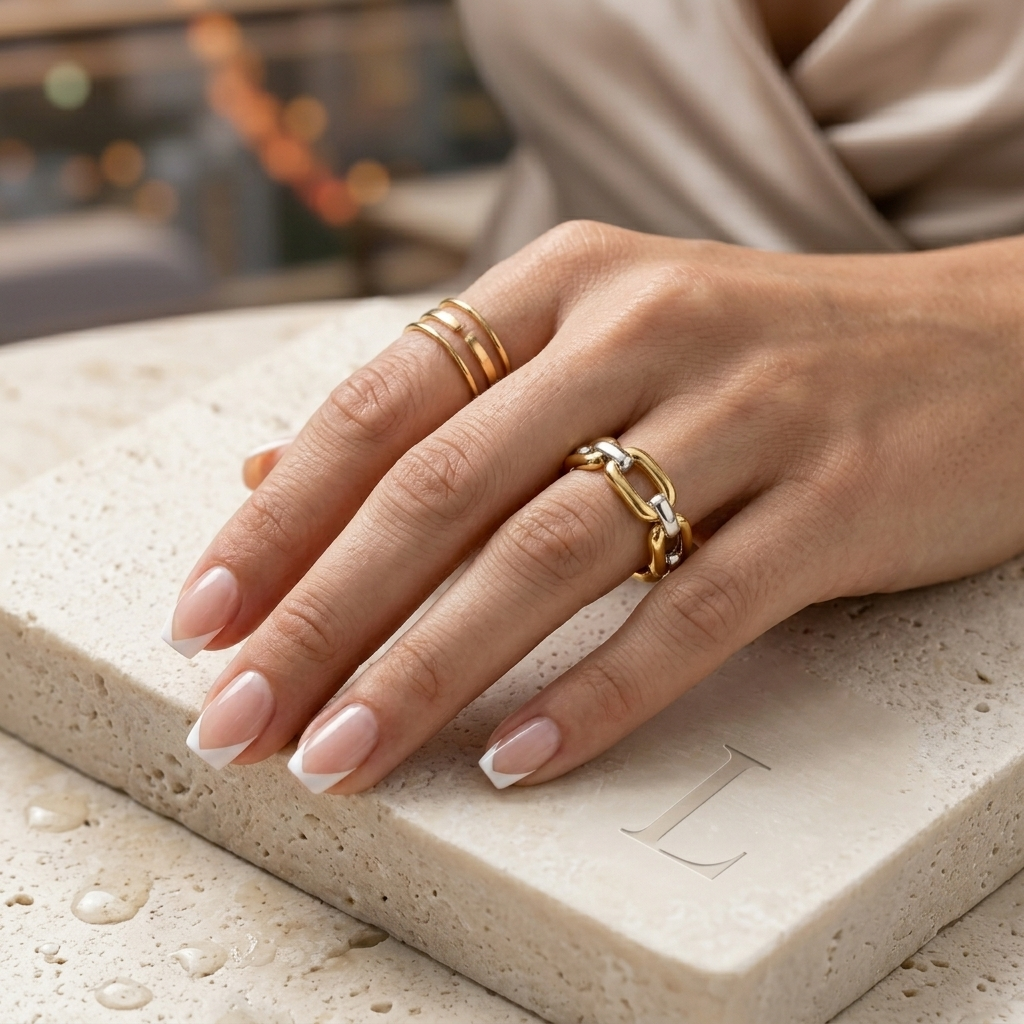 Gold Textured Mixed Link Stackable Band Ring