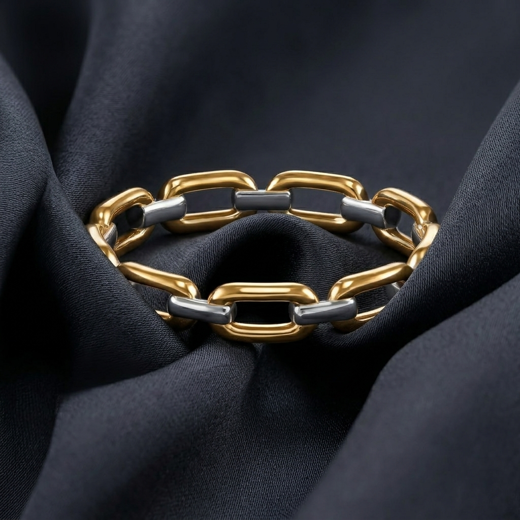 Gold Textured Mixed Link Stackable Band Ring