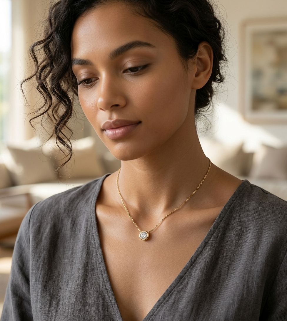 Round Micro Pave Iced Circle Pendant Necklace