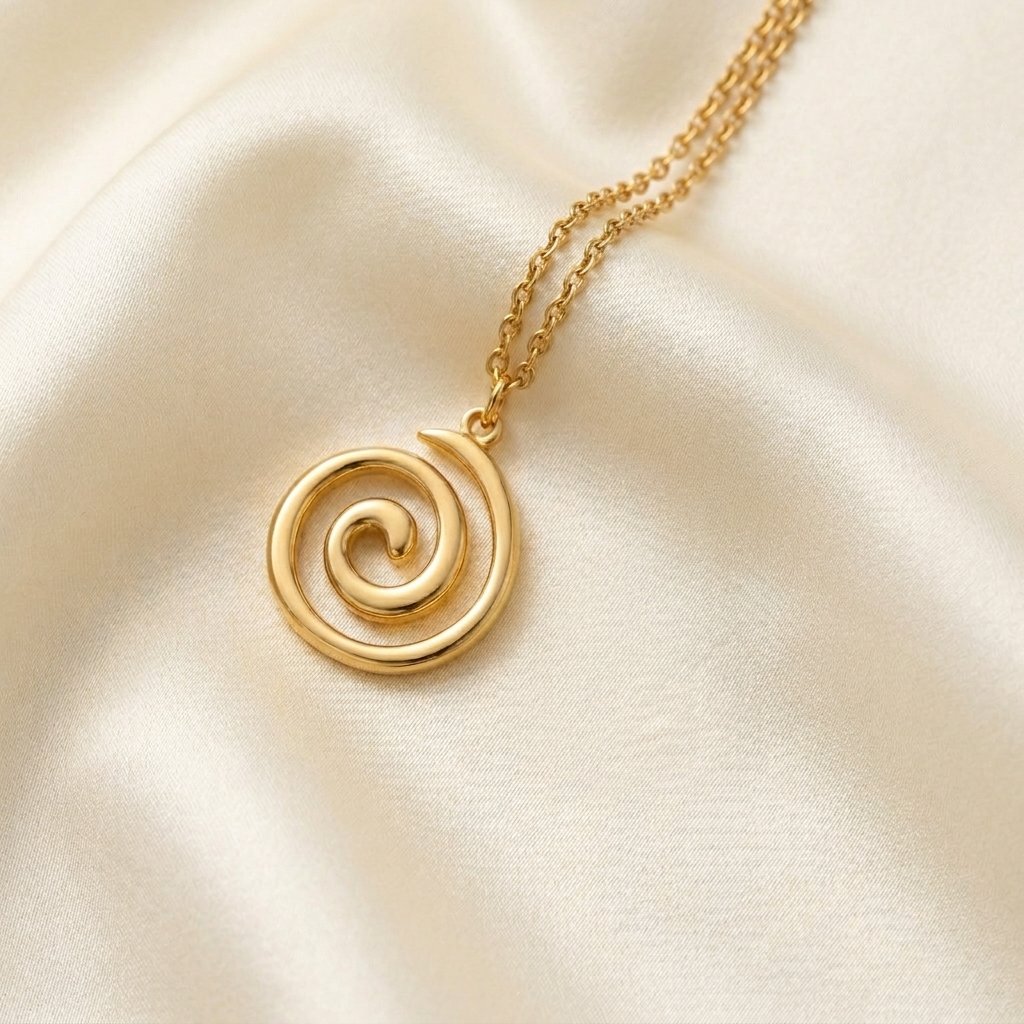 Gold Abstract Spiral Twist Geometric Pendant Necklace