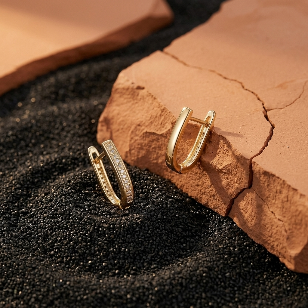Gold Pave Crystal U-Shape Huggie Hoop Earrings