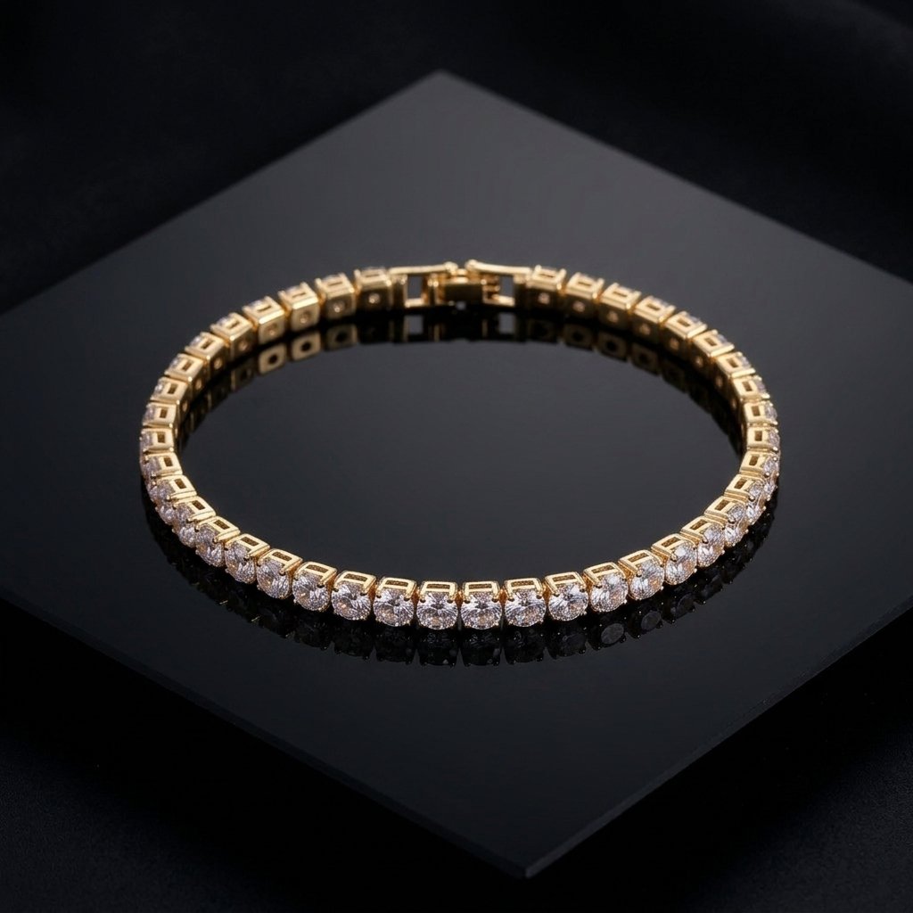 Silver Sapphire Blue Crystal Linked Tennis Bracelet