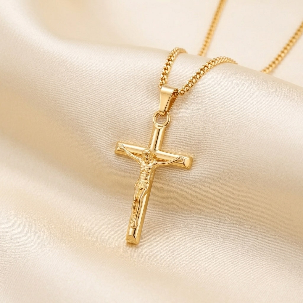 Gold Classic Crucifix Cross Pendant Necklace